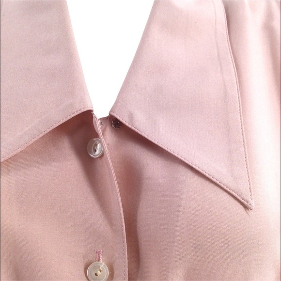 Vintage Liz Claiborne 100% Silk Pink Button Down Long Sleeve Shirt Dress - Picture 9 of 16